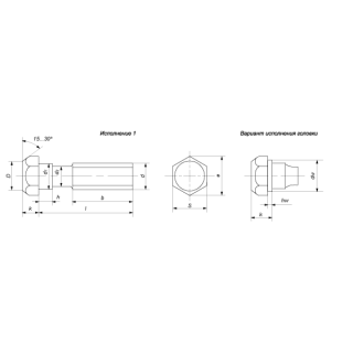 Болт с шестигранной уменьшенной головкой и направляющим подголовником, класс точности С ГОСТ 15590-70 - фото - 1